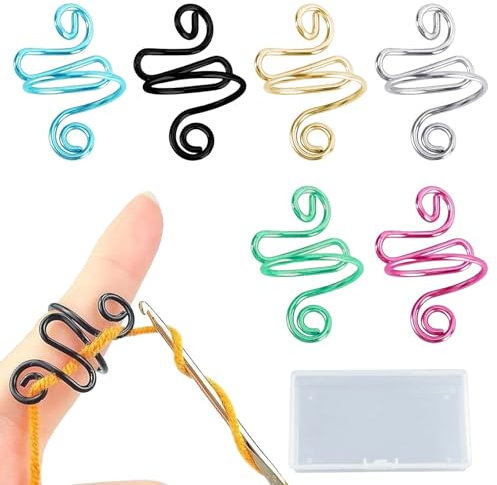 6 PCS Crochet Ring,Crochet Tension Ring,Adjustable Crochet Rings for Fingers UK,Tension Ring for Crocheting with Storage Box,Suitable for DIY Craft Accessories