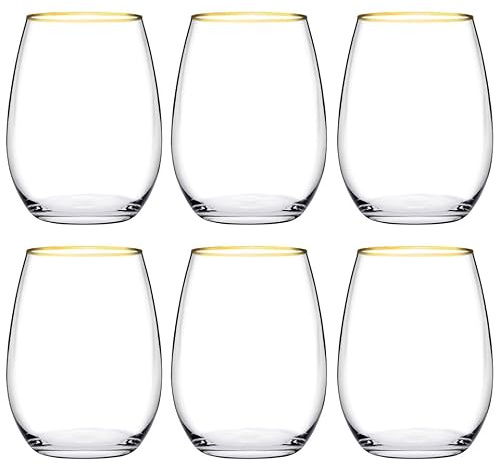 Queensway 350ml Gold Rim Hi-Ball Glasses Elegant Tumblers for Water, Juice, Cocktails & Spirits, Premium Glassware Set for Home Bar, Dining & Entertaining, Set of 6