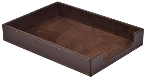 RHCSZ PU Leather Letter Tray - Load Documents Trays Front for Office Desktop Organizer - Desk Magazine, File, A4 Paper Holder - Paper Document File Holder Drak Brown (Drak Brown, A4-Tray)