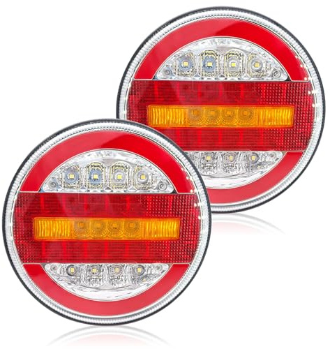 YOYOCOOL Rond Feux LED Remorque Arrière 12V 24V étanche avec clignotant frein position feu de recul - E9 ECE Approuvé(FJ5020-2PCS)