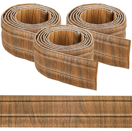 CRASPIRE Bordo per Carta da Parati da 271x3.15 Pollice Modanatura Adesiva Finitura Cammello Marrone Venatura del Legno Autoadesivo Flessibile Battiscopa 3D Bordo per Parete Appiccicoso Linee