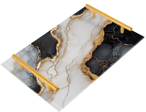 Vassoi decorativi decorativi in marmo nero e oro con maniglie diviso vassoio di servizio per gioielli profumo per servizio di ristorazione bandeja de plastica para servir