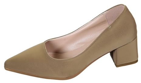 Dirndl Shoes Women's Costume Pumps Traditional Shoes with Heel Chunky Dance Shoes Leisure Wedge Pumps Bridal Shoes Block Heel Ballerinas Elegant Shoes Heel Shoes Clip Pumps, khaki, 5 UK