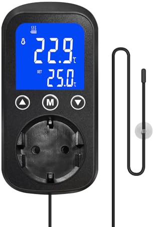 KETOTEK KT2100 Regolatore di temperatura PID con presa dimmerabile per terrari, rettili, acquari e tappetini riscaldanti per lampade, 2A 460W, sensore impermeabile