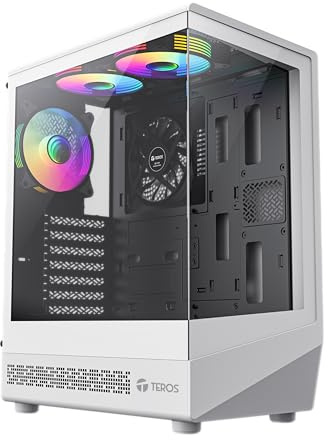 TEROS 13122G Caja PC Gaming ATX Caja Blanca Torre de hasta 5 Ventiladores Frontal ARGB, compacta