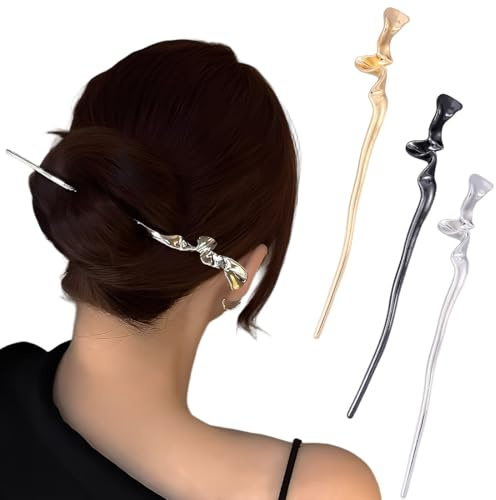 JYNXOR 3 PCS Haarstab Metall Hair Stick Haarnadeln Groß Chinesische Haarnadel Elegante Retro-Stil Haarstäbchen Glänzend Lange Haarnadeln Chignon Pins Für Damen Brötchen Dekoratives Haar Feste Frisur