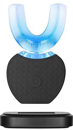 Spazzolino elettrico ad ultrasuoni, spazzolino elettrico a 360 °, completamente automatico ad ultrasuoni, impermeabile, IPX7 AI, funzione di memoria automatica Blu-ray, sbiancamento senza fili (nero)