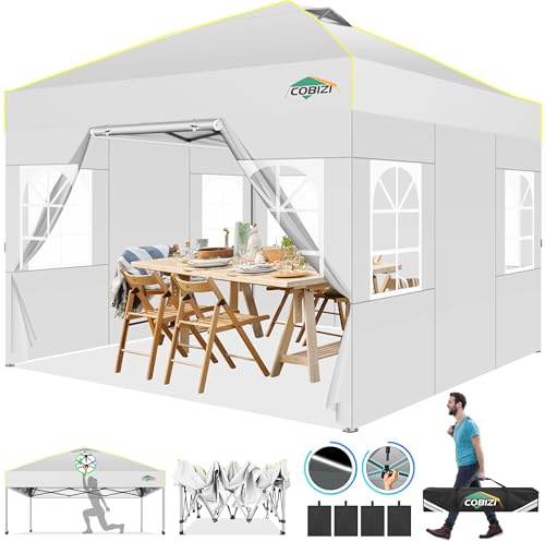 COBIZI Paviljong 3 x 3 m, vattentät, stabil, vintersäker, vikpaviljong, festtält, trädgårdspaviljong, popup paviljong, fällbart tält med 4 sidosidor, ventilationsöppningar, för marknaden