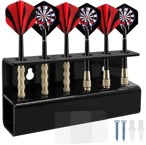 LUCTHY Wall Mounted Acrylic Dart Rack for 6 Darts, Adhesive or Screw | Acrylic, black. Holds 6 darts. 15.5x8.1x3cm. Wall mounted dart storage organiser and display. Hardware included