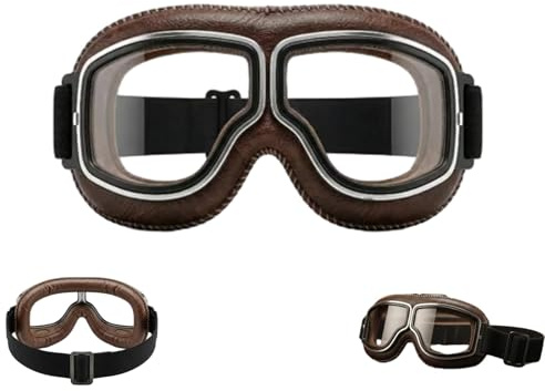 Occhiali da moto vintage, da indossare sopra gli occhiali da vista, occhiali da guida morbidi e imbottiti con cinturino antiscivolo e protezione UV400 per uomini e donne (caffè scuro)
