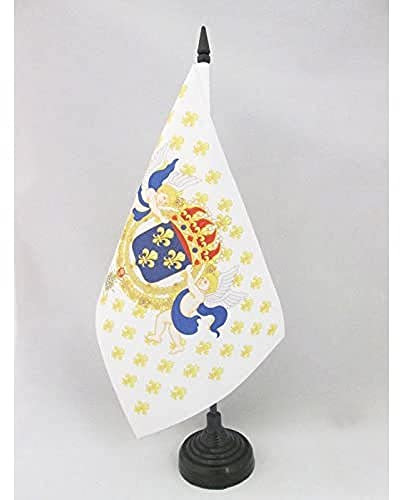 AZ FLAG - Drapeau De Table Roi de France Fleur de Lys 21x14 cm - Petit Drapeau Royaliste Français De Bureau 100% Polyester Avec Hampe De 25cm Et Socle En Plastique Noir