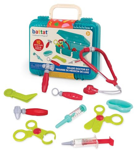 Battat Deluxe Kinder Arztkoffer 11 Teile – Fieberthermometer, Spritze, Stethoskop, Reflexhammer und mehr – Spielzeug ab 3 Jahren, Blau