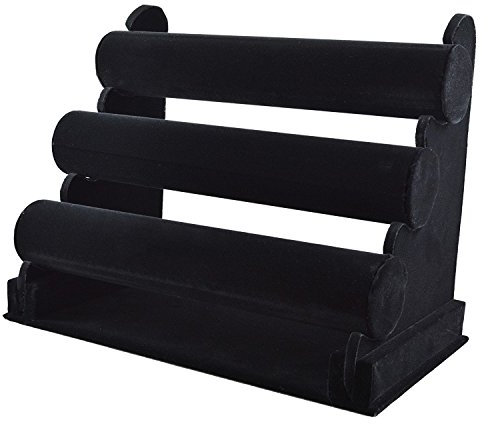 V-VAPE 3 Tier Black Velvet Bangle Watch Bracelets Jewellery Display Stand