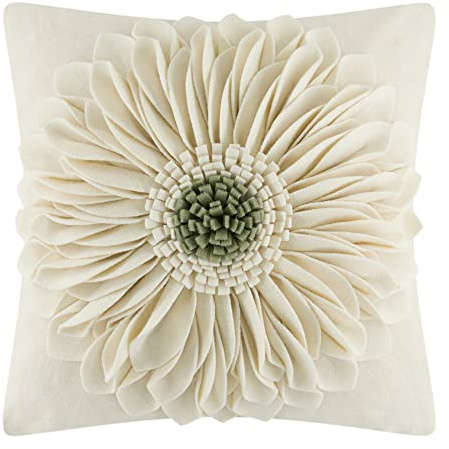 OiseauVoler 3D Sunflower Handmade Throw Pillow Covers Decorative Floral Pillowcases Cushion Covers for Couch Living Room Home Decor Creamy White 18x18 Inches