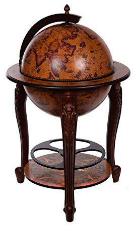 XXL Riesiger Barwagen 45001RN10 mit Eukalyptusholz Säulen, antike Weltkugel Globusbar, Bartisch, Haus-bar, Weltkugel