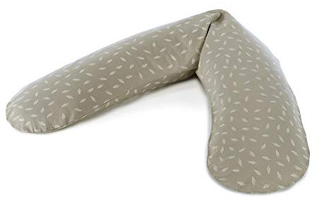 Theraline Das Original Schwangerschaftskissen & Stillkissen 190cm – Seitenschläferkissen Stillkissen Mikroperlen – inkl Stillkissenbezug Blättertanz Taupe