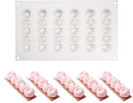Mousse-Kuchenform Silikon backformen für Kuchen - 3D backform DIY Dessert Mould, 6 Löcher Konkave Kugel Langer Streifen, weiß