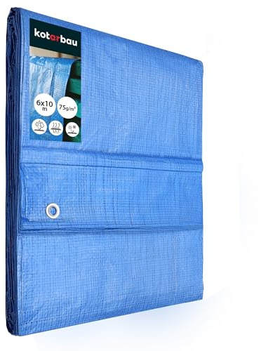 KOTARBAU® Bâche de Protection Extérieur - Polyéthylène - 6 x 10 m - Bleu - 75 g/m² - Bâche avec œillets - Anti UV - Toile de Protection - Couverture Impermeable Exterieu