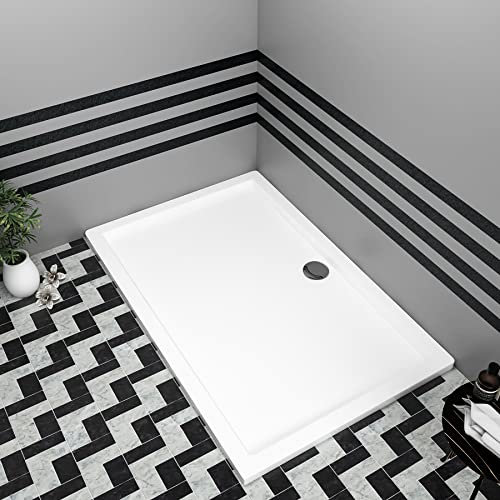 Nuie Bathroom 1500 x 700mm Shower Tray Gloss White Slimline 40mm Stone Resin Rectangular Base with Free Waste Trap Kit