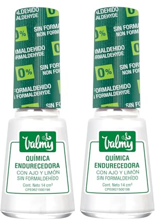 Valmy Química Endurecedora de Uñas con Ajo y Limón, Libre de Formaldehido, Tratamiento Esmalte Blanqueador y Endurecedor - 14 ml (2 Pack)