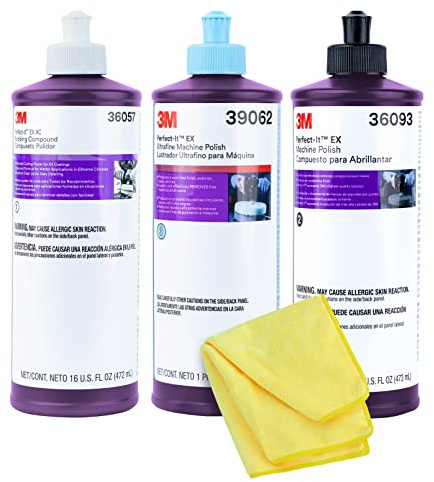 3M Perfect It - Kit de pulido y pulido | 36057 39062 36093 3M compuesto para frotar pinta, pulido a máquina, pulido ultrafino | compuesto de pulido, kit de pulido de coche | con paño de microfibra