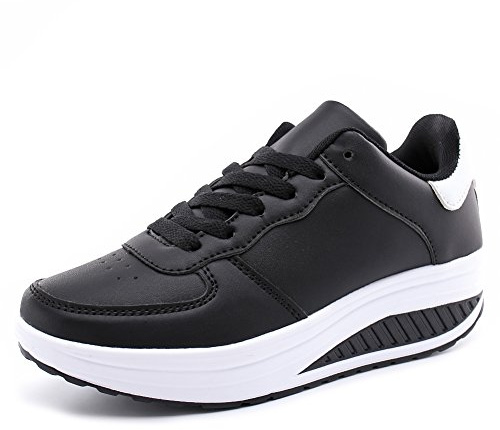 700-INK Donna Plateau Sneakers Scarpe Casual con Zeppa Scarpe da Passeggio Antiscivolo per Sport, Outdoor Black White 40