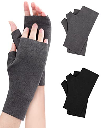 MELLIEX 2 Paar Dralon Handschuhe Fingerlos, Winter Pulswärmer Handschuhe Unisex, Handstulpen Damen(Schwarz, Grau)