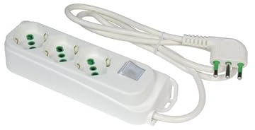 FANTON 47460 Multipresa 3 posti OMEGA 3 prese bipasso schuko 2P+T 16A ciabatta cavo 1,5 m. spina a squadra grande 2P+T 16A + interruttore bipolare luminoso
