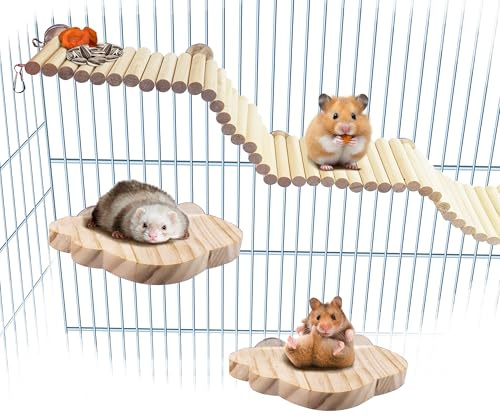 Sysmashing Hamster Suspension Bridge Toy，Small Animal Climbing Toys,Chinchilla Cage Natural Wood Flexible Platform Toy,Suitable for Hamsters, Chinchillas, Guinea Pigs, Birds, Small Animals