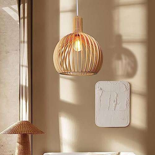 Pendelleuchte Retro Holz Bambus Esstisch Hängeleuchten E27 Nordischen Stil Pendellampe Vintage Höhenverstellbar Esszimmer Lampe Kronleuchter Für Wohnzimmer Schlafzimmer Esszimmer Cafe Bar Hängelampe