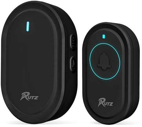 RUTZ® Wireless Doorbell, Waterproof Plug-in Door Bells Wireless Cordless Chime Kit at The Range of 300m with 39 Chimes, 5-Level Volume & LED Light, Easy to Install for Home & Apartment (Black)