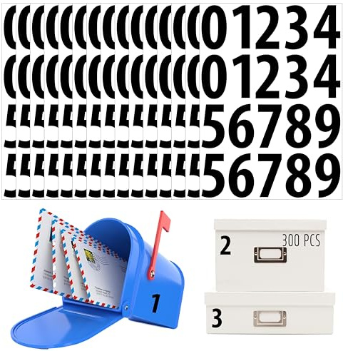 300 Autocollants numériques, Autocollants numériques en vinyle imperméable de 5cm, numéros consécutifs de 0 à 9, auto-adhésifs sans résidus pour bureau, salle de classe, intérieur, boîtes, rangement