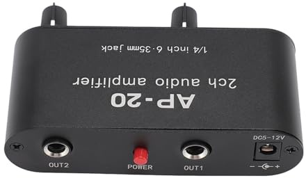 2 Channel Sound Amplifier, Balanced 1/4 Inch 6.35mm Gain Independent Adjustment Sound Amplifier Preamplifier, Compatible with Sound Instruments Microphones Amplifiers Preamplifiers