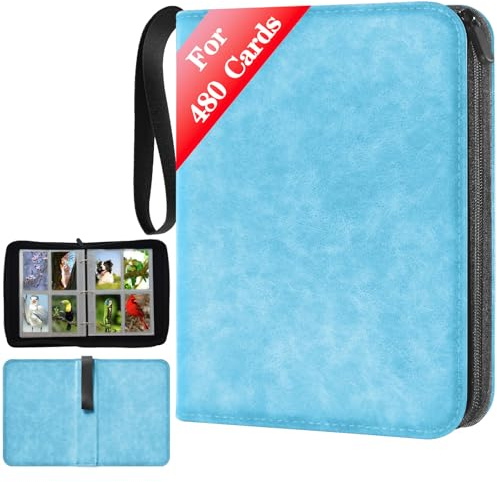 JUSONEY album cartas, con capacidad máxima para 480 tarjetas en 4 lados, álbumes de fotos de tarjetas, álbumes de fotos de tarjetas, album cromos(Azul)
