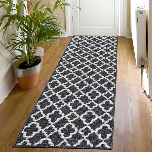 SHACOS Teppichläufer rutschfest Läufer Flur Waschbar Küchenteppich Modern Läufer Teppich für Küchen Wohnraum Eingang 50 x 150 cm Schwarz
