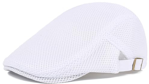 DIYDECAL Mens Breathable Mesh Summer Hat Adjustable Newsboy Beret Ivy Cap Cabbie Flat Cap White