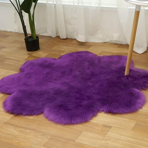 Tappeto in Finta Pelle di Pecora Shaggy Man Made in Lana Tappeto a Pelo Lungo ﻿Tappeti Imitazione Pelle di Pecora per Soggiorno Camera da Letto Divano Tappeti da Pavimento (100 cm,Viola)
