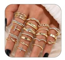 GlamRays Gold Anklet Ring Set B for Women, Fashionable Rings Set, Ideal for Stacking and Layering, L