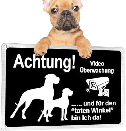 Warnung Vor Dem Hund Schilder, Schwarzes Metal Aluminium Warnschilder, Warnschild Hund Videoüberwacht, Ideal Zur Befestigung an Wänden, Türen und Zäunen (30 × 20 cm) (eisenhaltig)