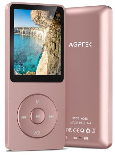 AGPTEK 64GB Reproductor MP3 Clásico, Reproducción de Música Hi-Fi sin Pérdidas, Reproductor MP3 Deportivo Walkman Portátil, Player Capacidad de Tarjeta TF hasta 128G(sin Tarjeta TF), Rosa