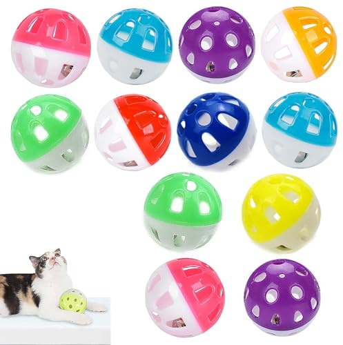 WQEDVN Cat Ball Toys With Bell for Indoor Cats - Activity Chase Training Kitten Play (Randomly Colored)