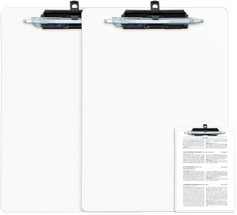 FRETONBA Porte Bloc A4 avec Porte-stylo, 2 Pièces Porte Documents, Planchettes à Pince et Porte-formulaires, Clipboard avec des Crochets Rétractables pour Écoles, Hôpitaux et Bureaux, Blanc