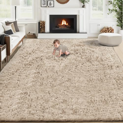 8x10 Area Rugs for Living Room: Fluffy Shag Soft Washable Rug Large Fuzzy Plush Indoor Carpet for Bedroom Nursery Playroom Kids Girls Boys Room (Camel, 8'x10')