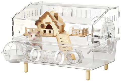 Hamsterbur Två Nivåer Genomskinlig Akrylbur För Smådjur | Bur För Hamstrar För Hemma Trädgård Uppfödning Observation Djuraffär Inomhus Utomhus