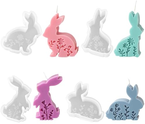 ZXTGBQ 4 Pezzi Stampi In Silico Per Colata Di Pasqua, Stampi 3d In Silicone Per Pasquale Con Rilievo Floreale, Per Candele Fai Da Te, Regali Di Pasqua, Gesso, Resina Epossidica, Coniglio Pasquale