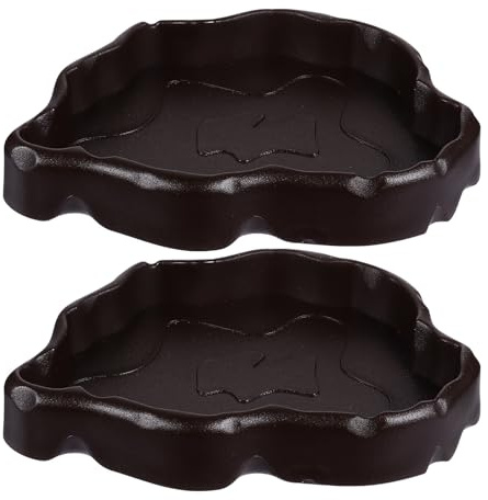 HYTROVE Lot de 2 Gamelles Noires en Résine Synthétique pour Reptiles, Surface Lisse, Bol d'eau et Nourriture pour Nourrir Tortues et Lézards en Terrarium