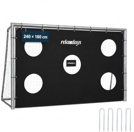 Relaxdays fotbollsmål med målvägg, HBT: 160 x 240 x 90 cm, grå | PE-nät och stål, med jordkrokar, trädgård, stor lekport