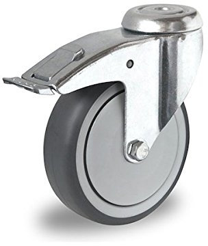 Lenkrolle mit Rückenloch und Feststeller 125 mm Thermoplastisches Gummi Apparaterolle