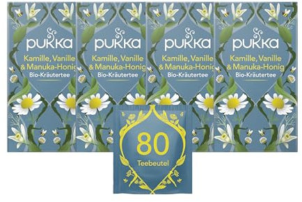 Pukka | Bio-Kräutertee „Kamille, Vanille & Manuka-Honig“ | Kamille, Vanille, Honig und Fenchel | 4 x 20 Teebeutel