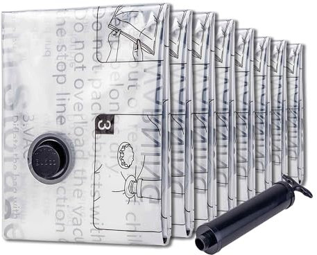 Vacuum Storage Bags 8 Medium, Space Saver Bags with Travel Hand Pump, Compression Airtight Sealer Bags for Clothes, Bedding, Pillows, Comforters, Blankets